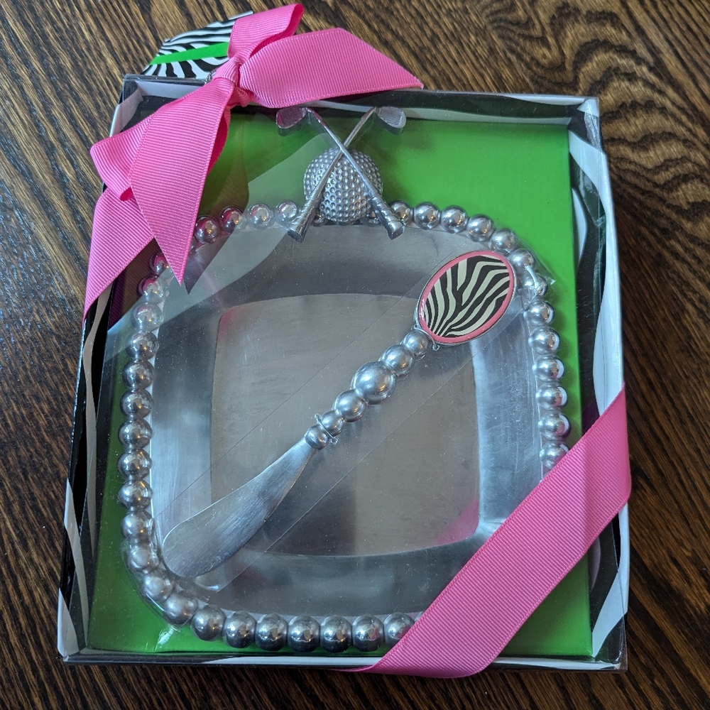 NIB 2009 vintage Mud Pie metal golf dish and spreader